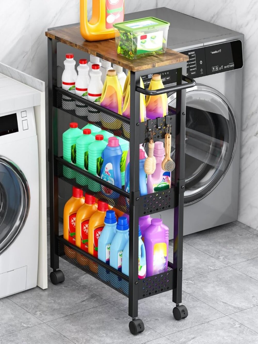 4-Tier Slim Utility Rolling Laundry Cart with Wheels, Metal